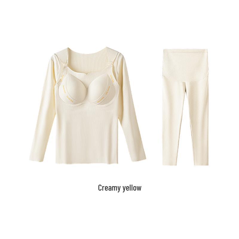 

Комплект теплого нижнего белья для беременных Camellia с бюстгальтером для кормления - Тутовый шелк для осени/зимы 2XL (135-155 lbs)