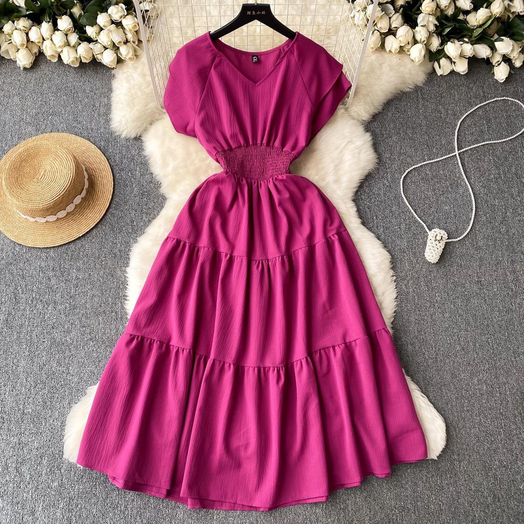 Women's Vintage Hepburn Style Dress Pleated Waist Light Luxury Temperament Swing Long Dress