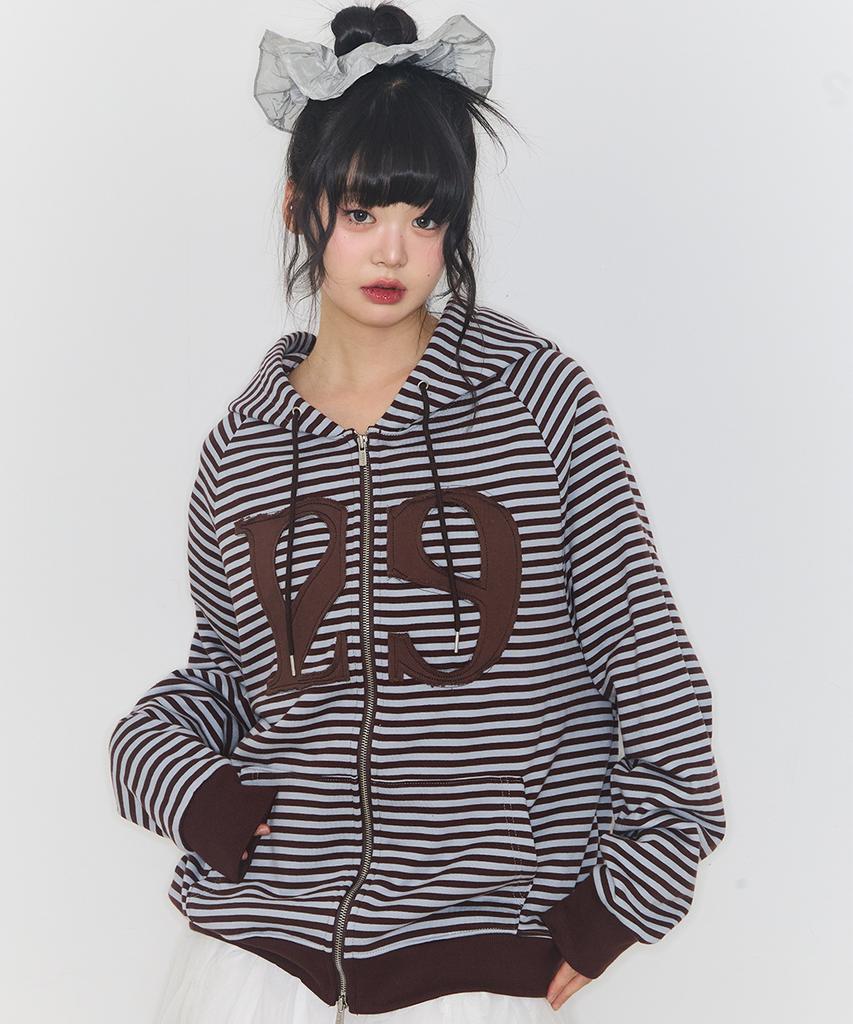 Illigo 129 Logo Patch Zip-Up Hoodie Striped Brown