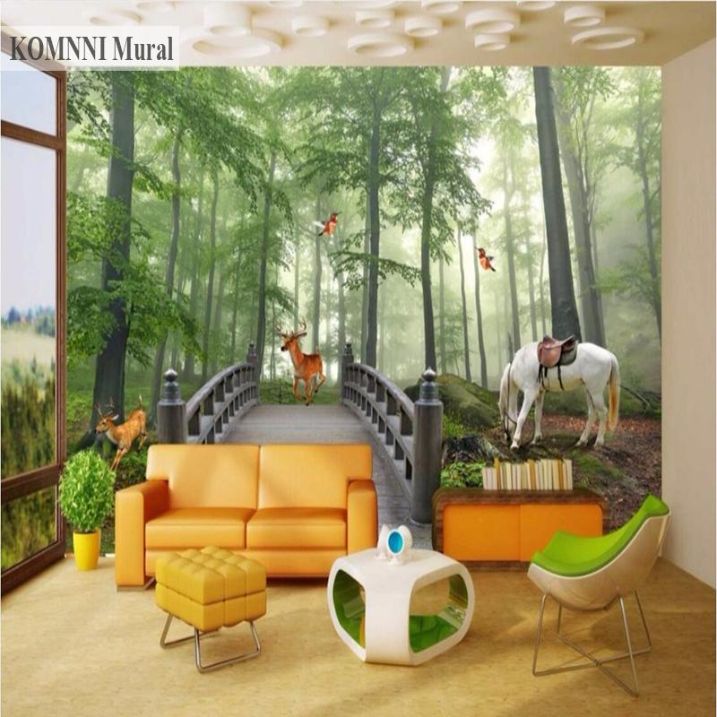 3D-Zimmer-Wald-Tapete, Dschungel-Pony-Kitz-Dekoration, Wandbild, Wohnzimmer, Schlafzimmer, Kinderzimmer, Heimdekoration
