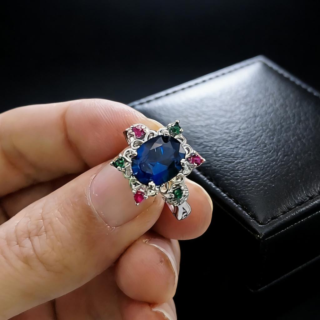 Jewelry Simulation 8 * 10 Egg Ruby Emerald Ring High Sense Cultivation Gemstone Ring Women
