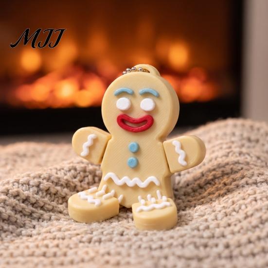 Decorative Key Ring Gingerbread Man Keychain with Movable Joints, 3D Printed Christmas Ornament Gift for Kids Backpacks Keys, Cute Festive Accessory
