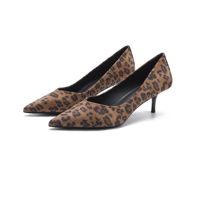 8-Sexy Leopard Print Not Tired Feet Single Shoes Women's Beautiful Pointed Stiletto Suede High Heels