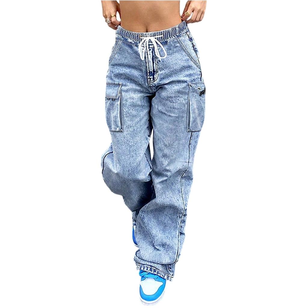 Womens Baggy Cargo Pants Streetwear Hip Hop Joggers Sweatpants  Casual Loose Wide Leg Trousers