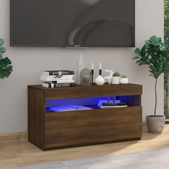 VidaXL TV Stand with LED Lights Low Cabinet Entertainment Center Media Cabinet Living Room Interior 815127