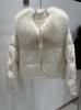 Women's Pinghu down jacket short winter natural raccoon hair big fur collar white duck down jacket loose and thickened to keep warm