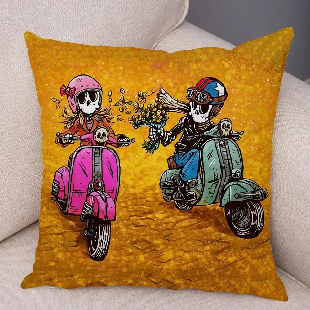 Capa de Almofada de Desenho Animado Fofa Colorida Caveira Fronha Carro Sofá Decoração para Casa