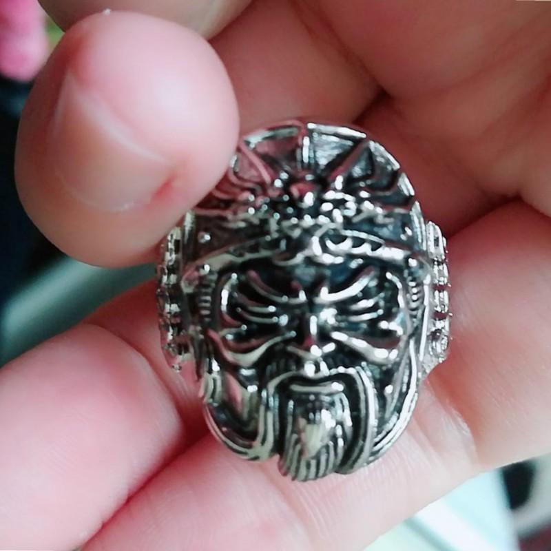 Adjustable Open Ring Men Women Plated Guan Yu Warrior Design Vintage Style Statement Jewelry Gift