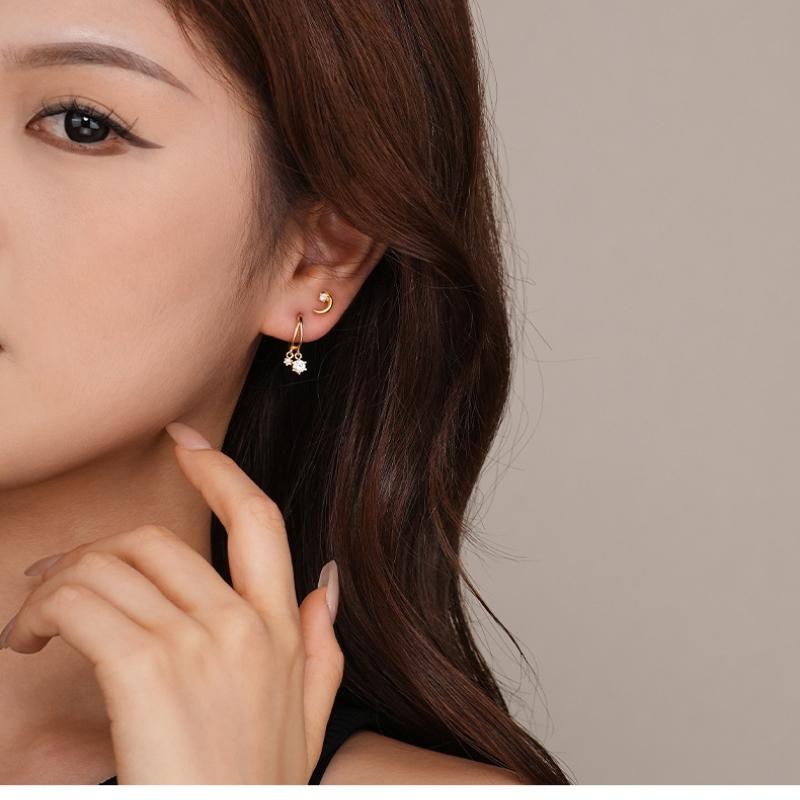 Fashion Jewelry 925 Sterling Silver Luxury Shiny Zircon Drop Hoop Earring Gold Plated Simple Design for Party Gift for Women