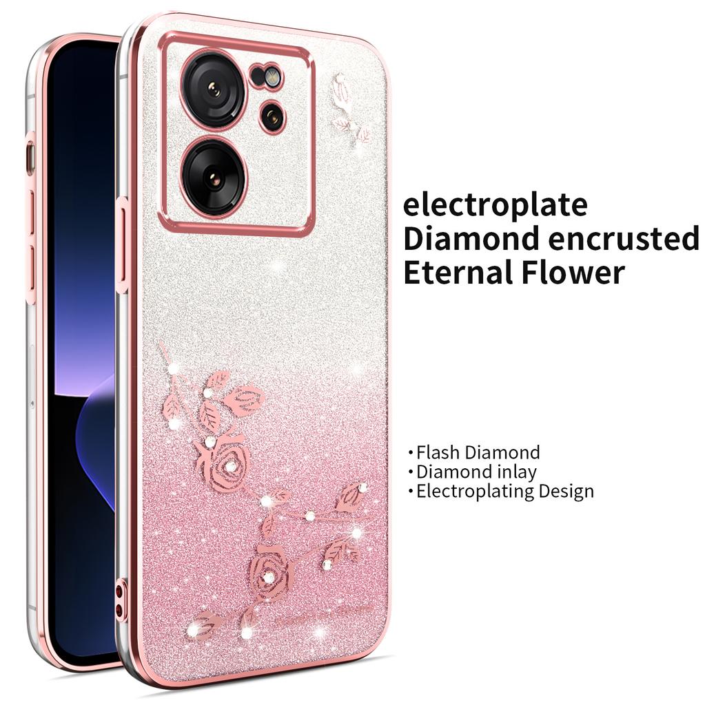 For Xiaomi 13T/13T Pro Case Dragonfly Kickstand TPU Flowers Glitter Phone Cover