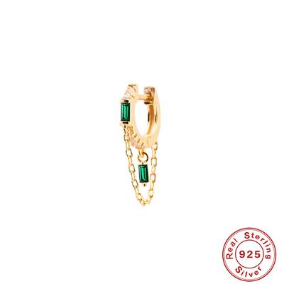 New S925 Sterling Silver Geometric Tassel Chain Square Zircon Pendant Earrings Earrings