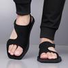 Men Black Sandals Slippers Handmade Simple Flats Summer Roman Sandals Open Toe Beach Shoes Plus Size