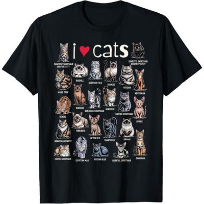 J'aime les chats Races de chats populaires en Amérique T-shirt ultime pour amoureux des chats