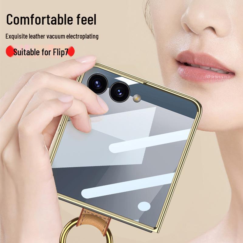 Etui PU ze Skóry dla Galaxy Z Flip7 z Galwanizowanym Pierścieniem i Sznurkiem - Ochronne Etui w Stylu Zapachowym