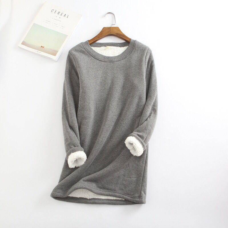

Mid-Length Women s Fleece-Lined T-Shirt: Korean Style, Plus Size, Slimming, Warm, Autumn/Winter. 2XL