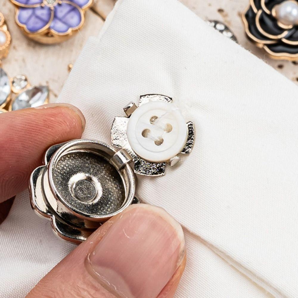3 PCS Alloy Pearl Flower Button Covers DIY Accessories Flower Cufflinksble  For Men Women Clothing
