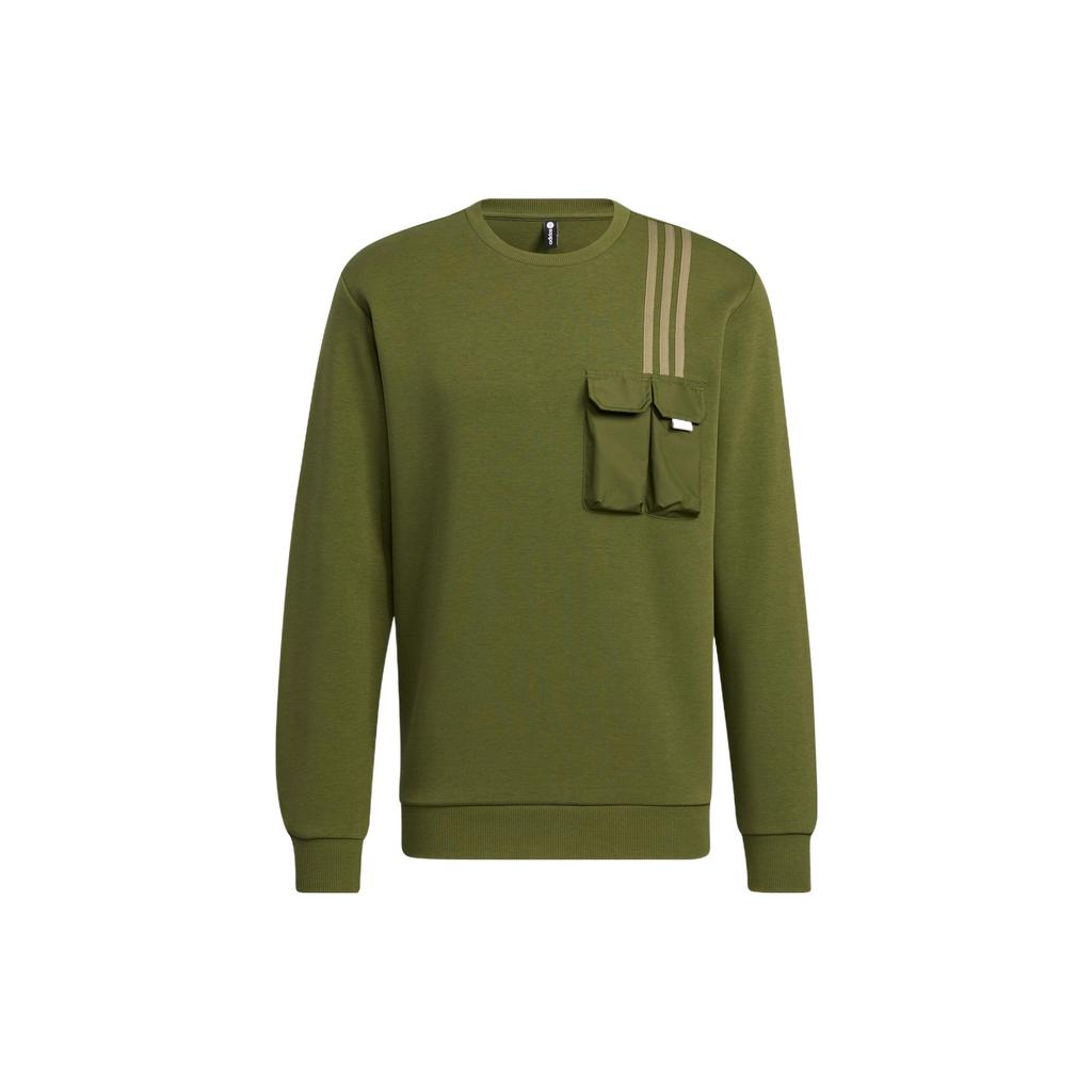 Adidas Neo Classic Three-Stripe Logo Patch Pocket Long-Sleeve Sports Sweatshirt Men Tops Olive-Green HM2018