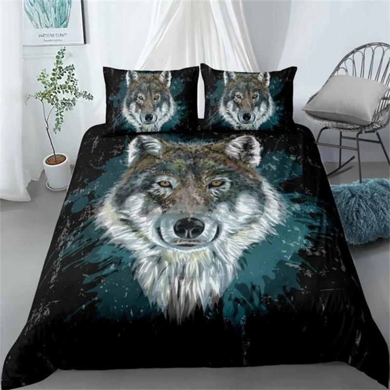 Wolf Moon Bedding Set Animal 3D Polyester Pillowcases Quilt Cover Home Decor Gift Twin King Queen Duvet Cover Set