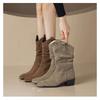 Cowboy Boots Women's Autumn Pile Pleated Boots Pointed Retro Thick Heel Medium Boots Short Boots