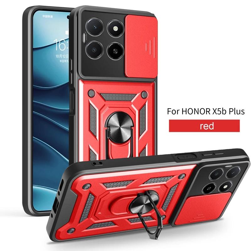 For Honor X5b Plus 4G Case Car Magnetic Ring Holder Slide Camera Armor Shockproof For Honor X5b / X5b Plus