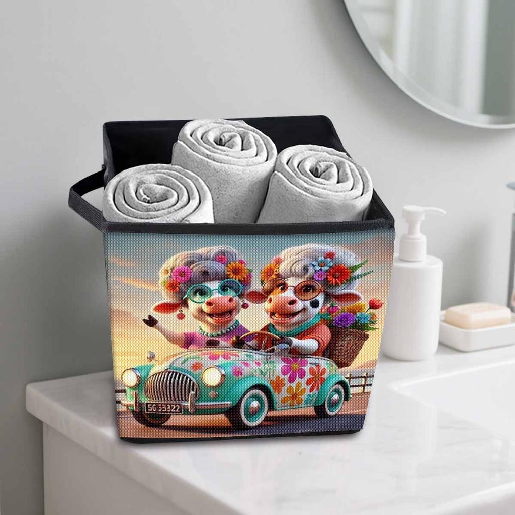 A Cow Driving 5D Diamond Painting Storage Basket Full Round Drill Mosaic Diamond Embroidery Cross Stitch Kits Home Decor Home Decor