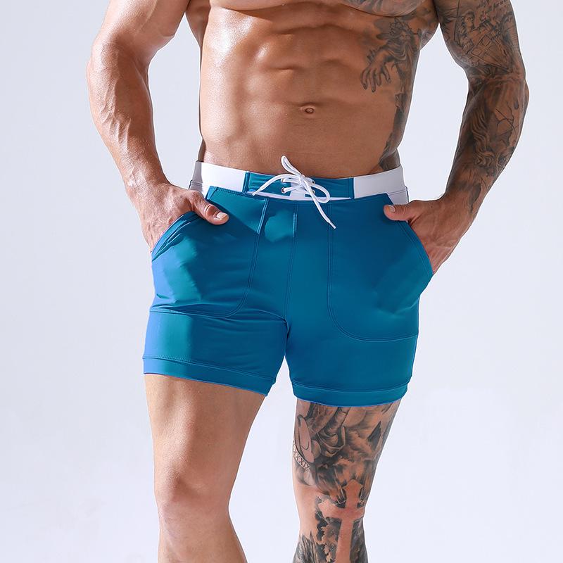 New Men's High-End Quick-Dry Plus Size Double-Layer Tie-Up Swim Trunks