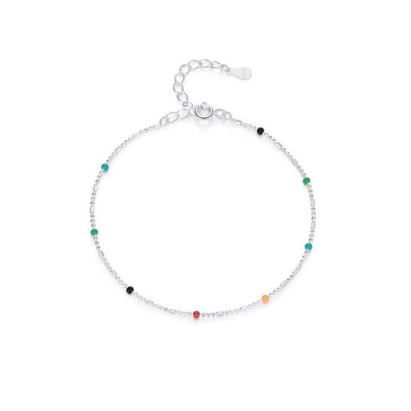 Korean Rainbow Bead Bracelet, S925 Sterling Silver, Simple Niche Design, Stylish Round Bead Jewelry for Women.