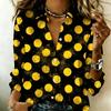 Women Satin Long Sleeve Shirt Big Polka Dot Print Blouse Lapel Single Breasted Loose Office Tops