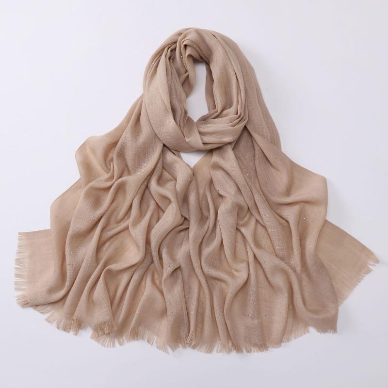 Soft Versatile Solid Bamboo Yarn Scarf With Star Rhinestone For Women