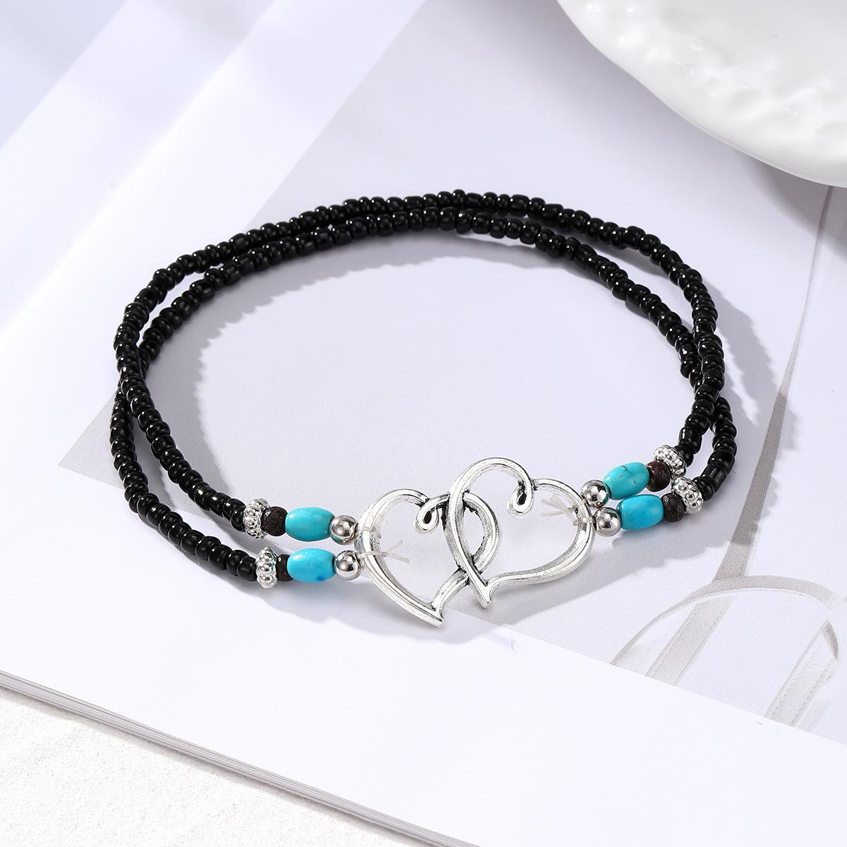 Женский богемный пляжный эластичный браслет на щиколотку с бусинами и подвеской в виде сердца one size