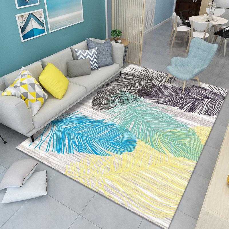 WTEMPO Feather Print Carpet Living Room Large Area Anti-Slip Carpet Bedroom Room Bedside Blanket Home