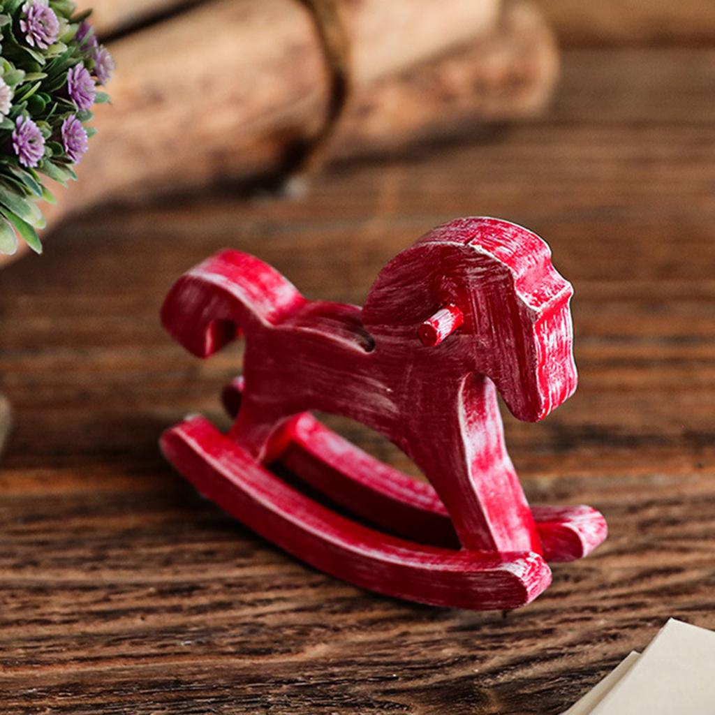 Wooden Rocking Horse Table Decoration Centerpiece Ornament Art Furnishing Craft Rocking Horses Figurine Collectible Home Decor