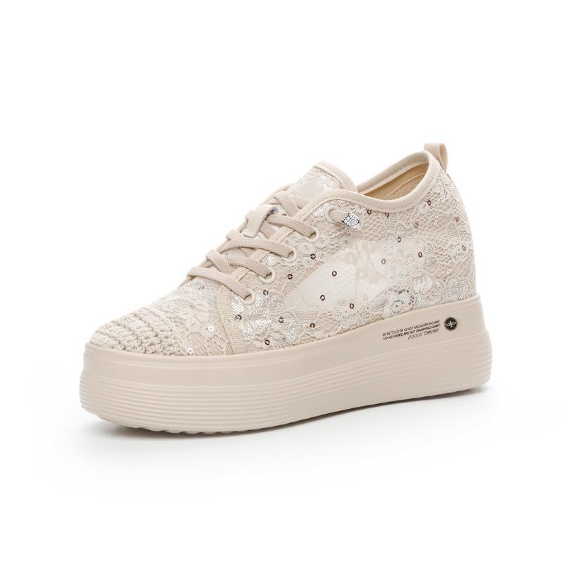 Trendy New Elastic Thick-soled Inner Heightening Women's Shoes Fisherman Mesh Casual Sports Shoes