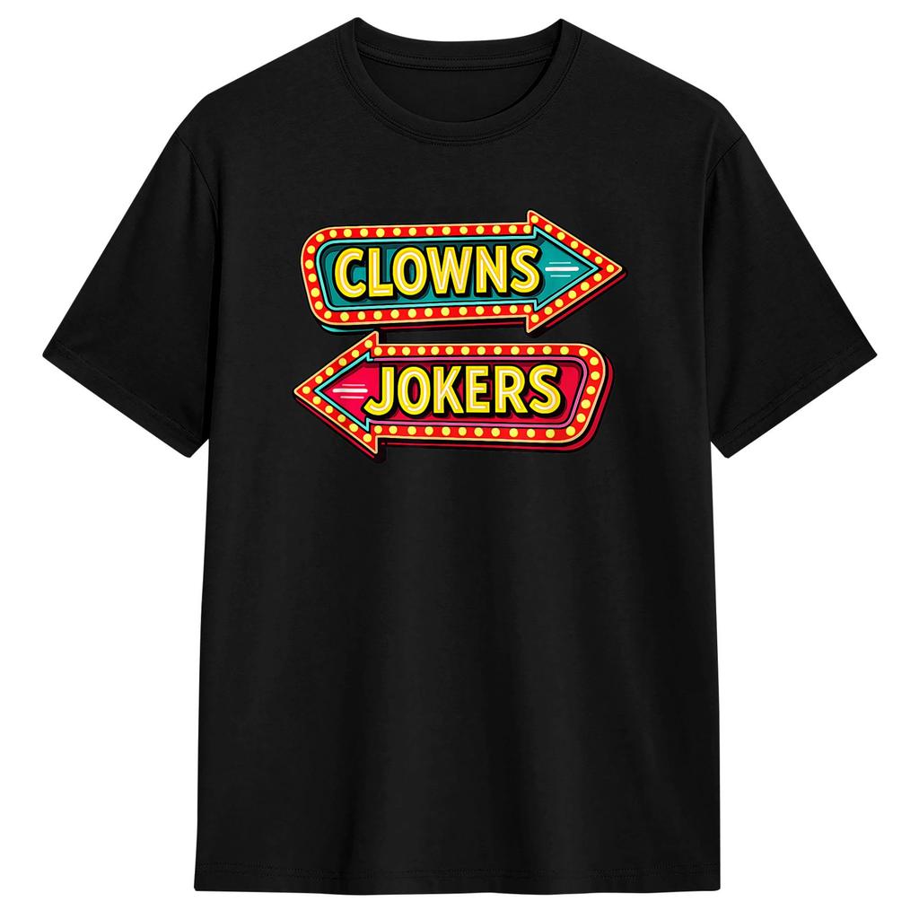 Maglietta in Cotone Vintage Direzione Clown a Sinistra Buffoni a Destra per Abbigliamento Unisex Estate 2026 Maglietta Magliette Novità