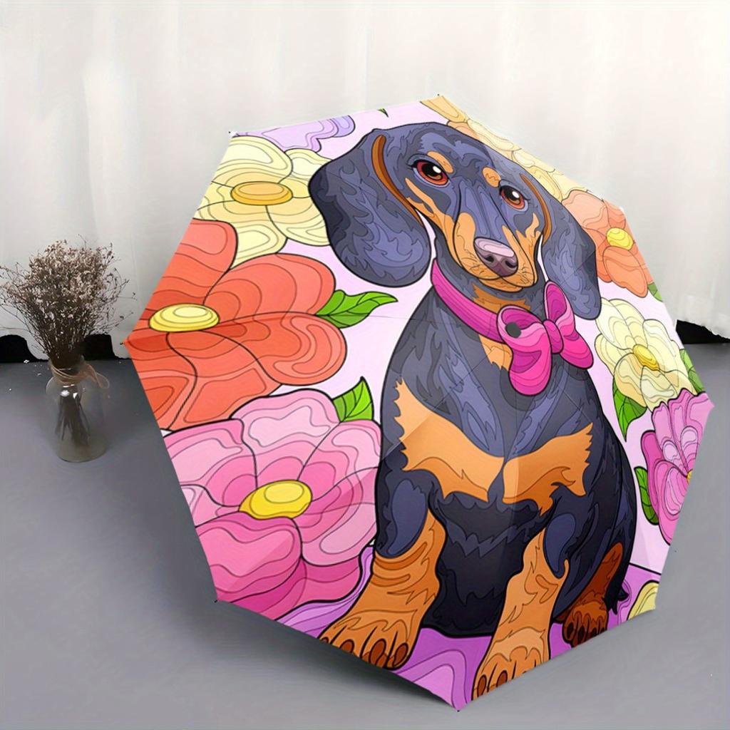Automatic Open/Close Umbrella with Cute Dachshund - Compact Folding Umbrella, Lightweight & Portable for Travel, Everyday, or
