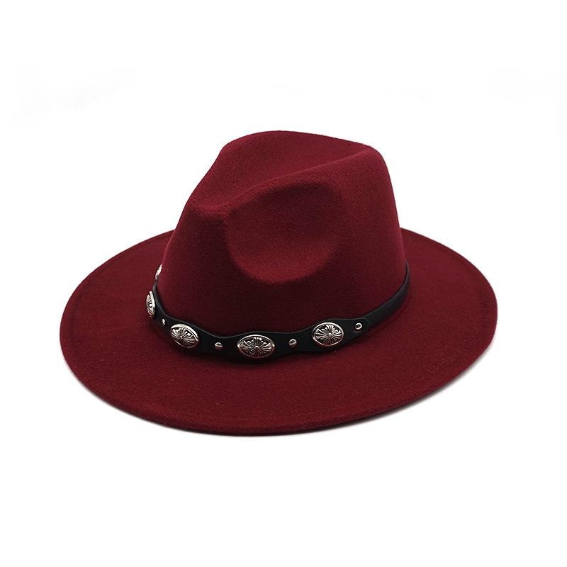 Rivet Flower Belt Soft Felt Hat Solid Color Woolen British Style Gentleman'S Top Hat Sun Protection Shade Jazz Hat