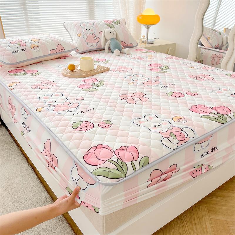 Maternal and Baby Grade Cotton Padded Bed Sheet, Skin Friendly Matte Print, Thickened Simmons Mattress, All Inclusive Protective Cover