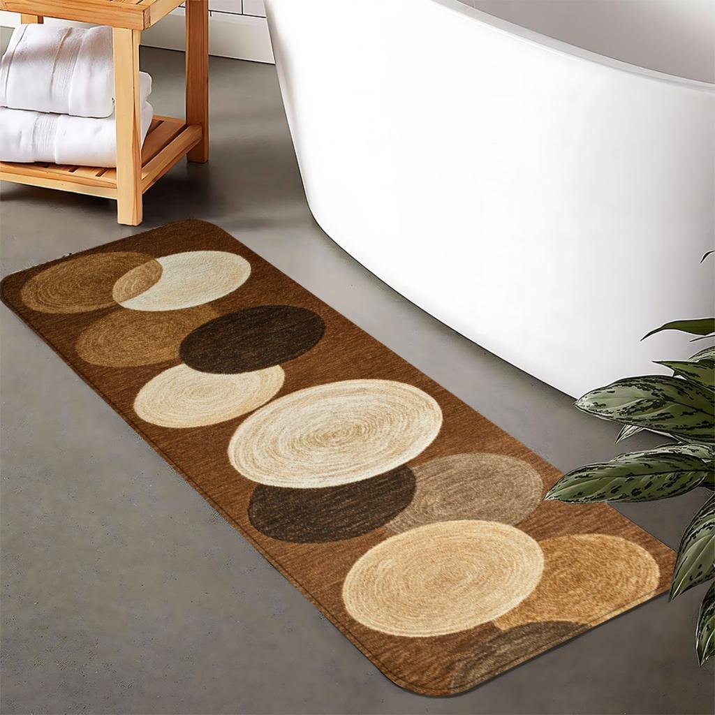 1 Stück Anti-Ermüdungs-Küchenteppiche Brauner Ton Rundes Muster Wasserdicht Rutschfest Dick Gepolsterte Küchenmatte Strapazierfähige Komfort-Standmatte Flur Läufer