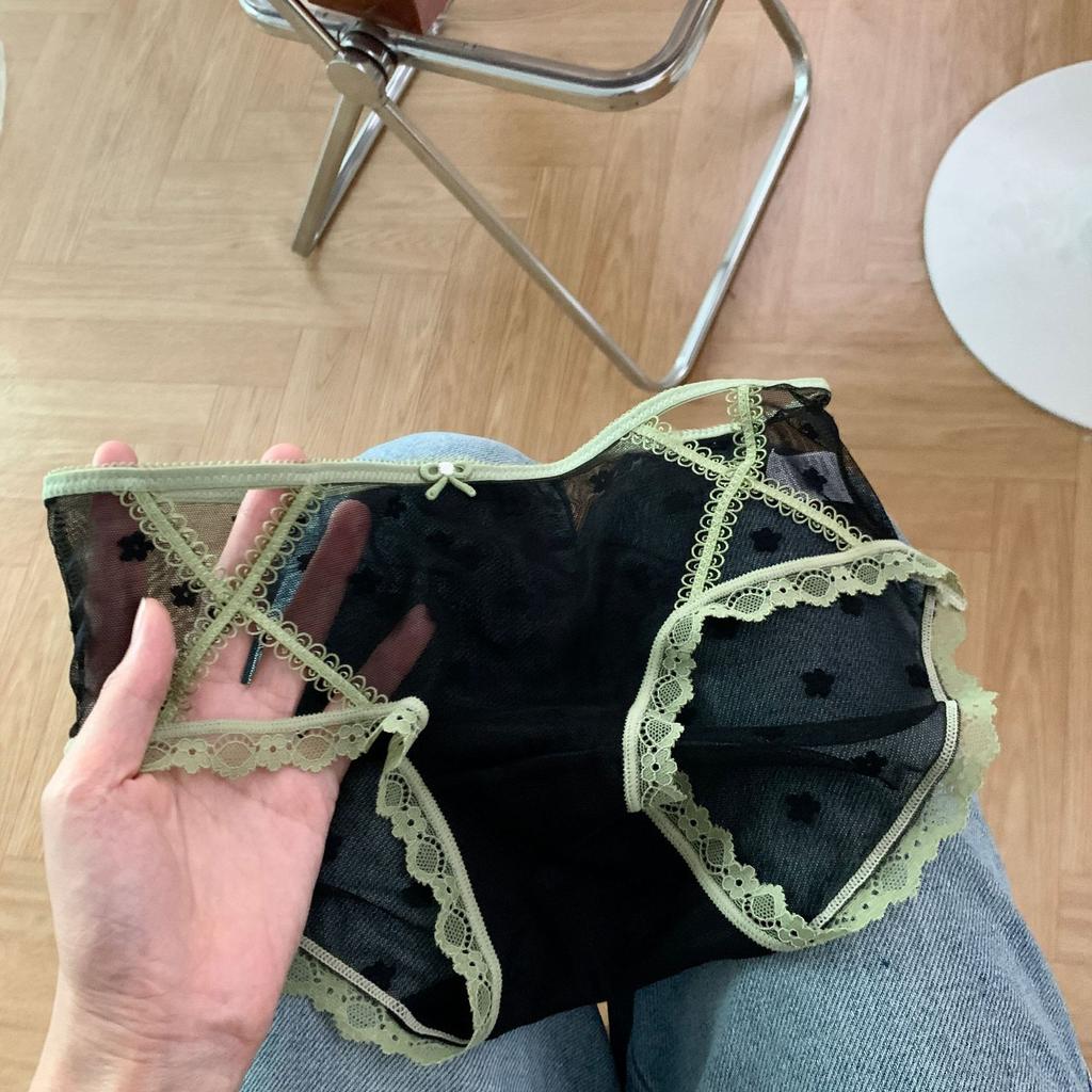 Ladies Spring Summer Sexy Hollowed Out Lace Mesh 10A Antibacterial Mid Waist Panties