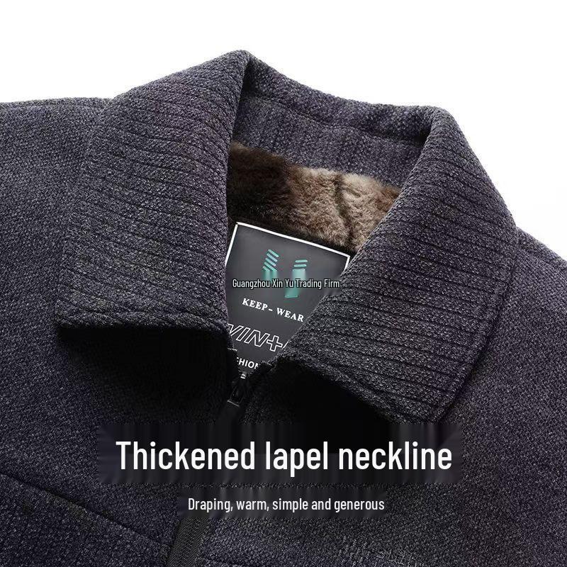 Dad's Velvet Thickened Winter Jacket for Middle-Aged & Elderly Men - Chenille Lapel Woolen Coat