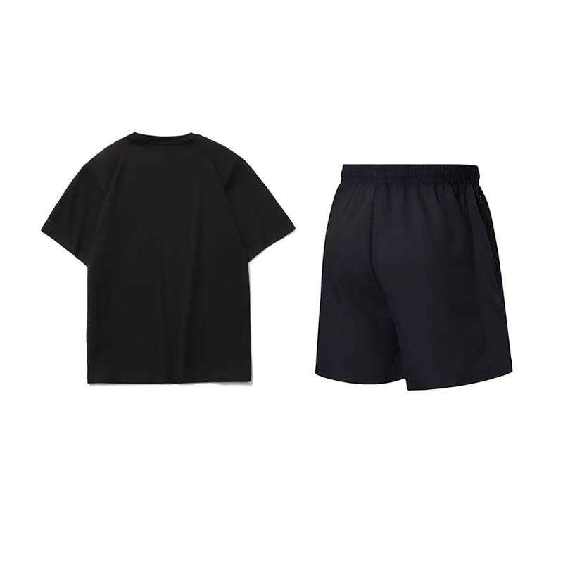 Li-Ning Letter Logo Printed Round Neck Short Sleeve T-Shirt Loose Comfortable Trendy Shorts Casual Sports Suit Unisex suit AHSUA07-1+AKSV843-1