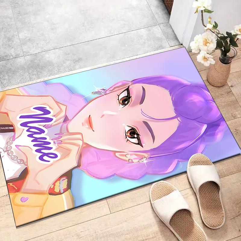 Custom KPop Demon Hunters Mat Personalized Name, Polyester Washable Indoor Entryway Rug, Gift for Christmas, Easter, Thanksgiving Day