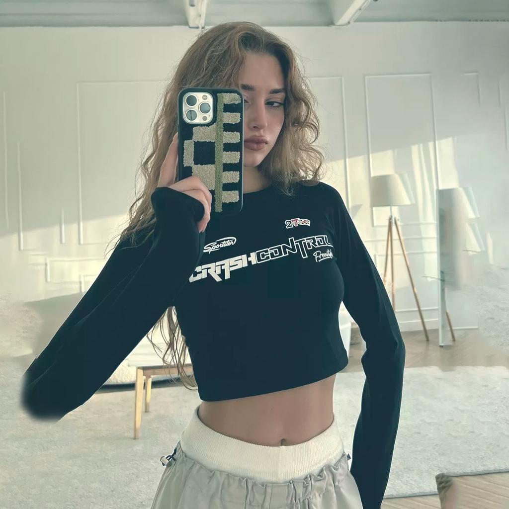 2KWEIRD New Graphic T Shirts WomenFashion Top Y2k Kpop Casual Print Long Sleeve T-shirts