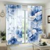 2 Panels Blue and White Floral Print Door Curtains - Polyester Fabric for Living Room, Kitchen, Office, Bedroom