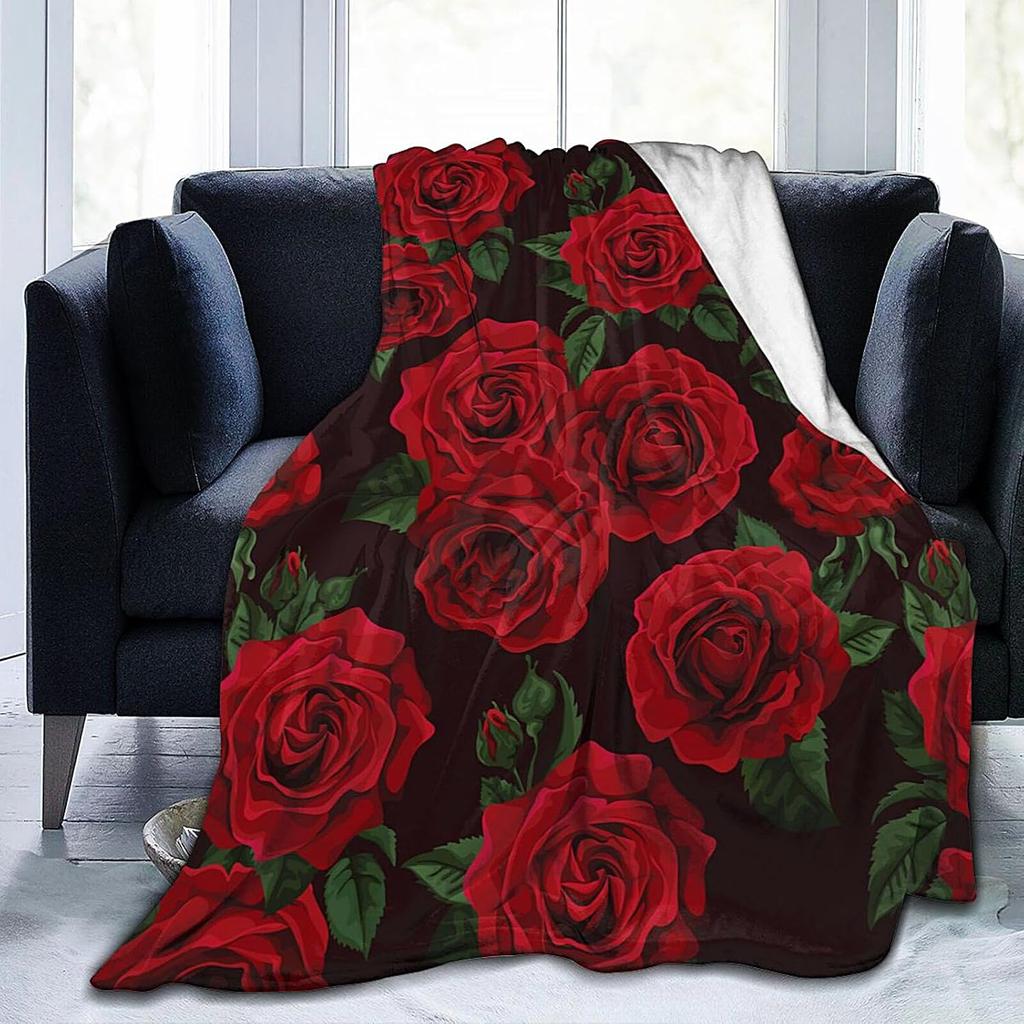 Rose Blanket, Soft Cozy Floral Throw Blanket Gift for Girl Women, Fuzzy Comfy Flannel Blanket for Couch,Travel,Bed,House Decor