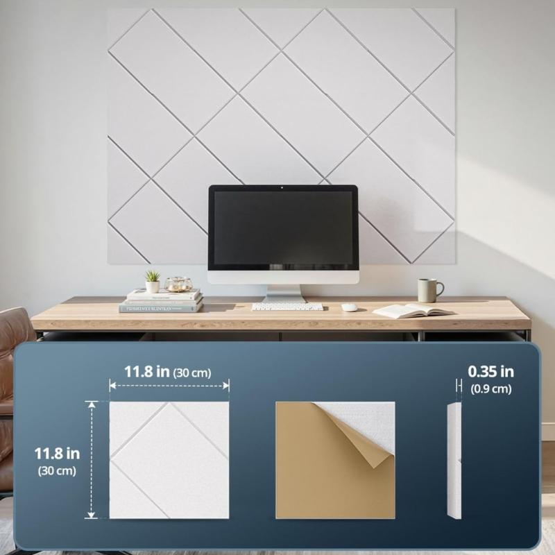 12Pcs Decorative Acoustic Panels Angled Square Peels and Stick Sound Absorbing Panel For Wall Ceiling Enduring