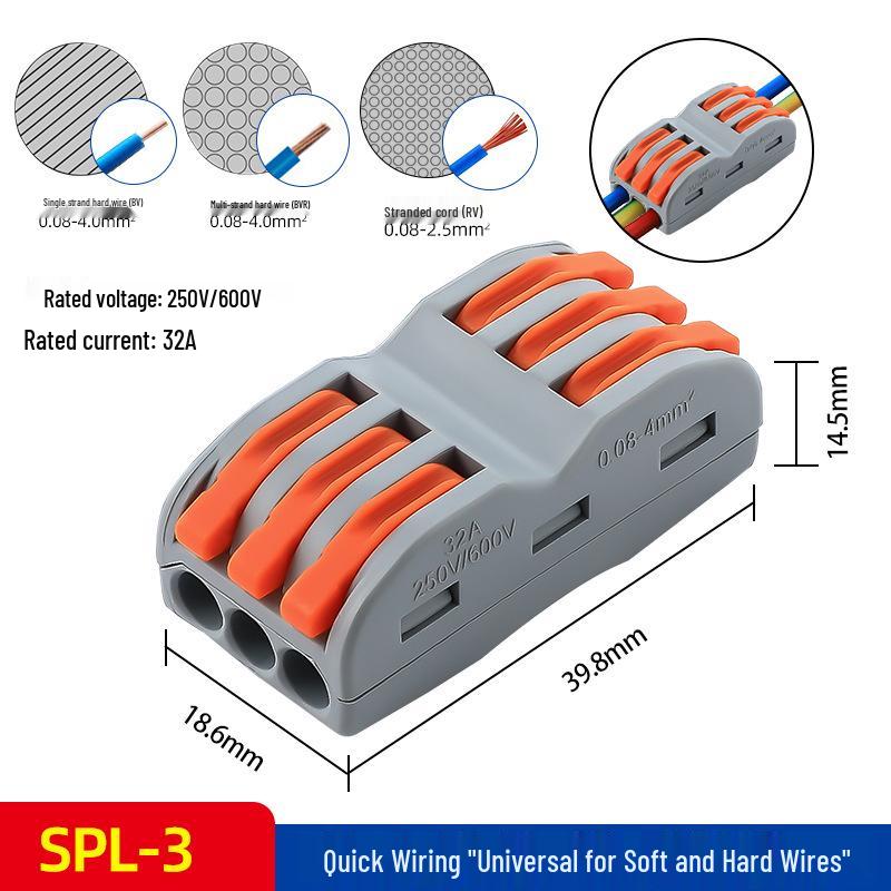 Quick Connector SPL-42/62, 2 In 2 Out Wire Terminal for Downlight and Household Solid