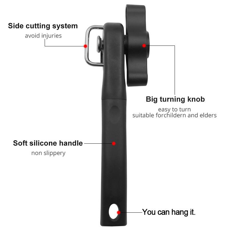 Plastic Professional Kitchen Tool Safety Hand-actuated Can Opener Side Cut Easy Grip Manual Opener Knife for Cans Lid