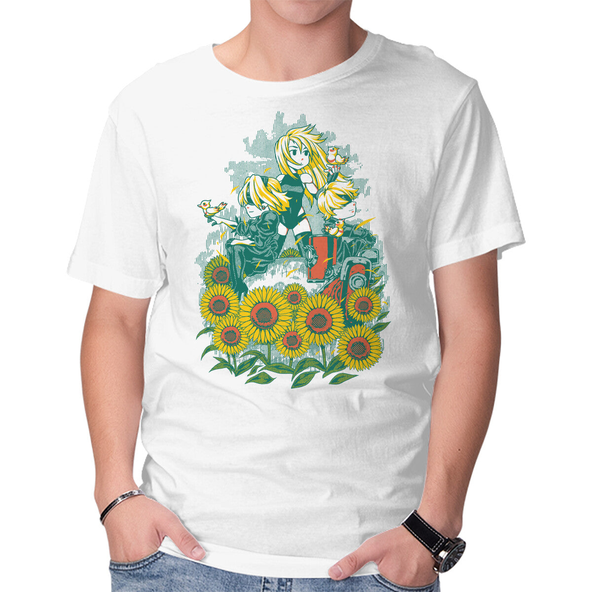 Unisex Crew Neck T-Shirt Sunny Day Graphic Short Sleeve Casual Tee M