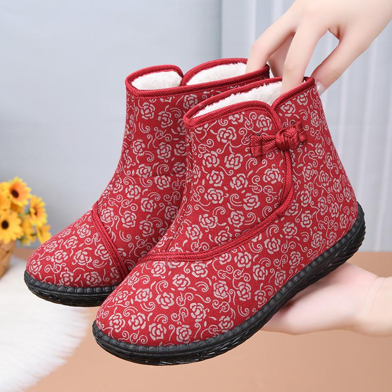 Processing Customized Old Beijing Cotton Shoes Women's Winter Velvet Grandma Shoes Middle-aged and Elderly Thickened Warm Mother Cotton